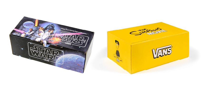 The Simpsons and Star Wars branded shoe boxes from Vans